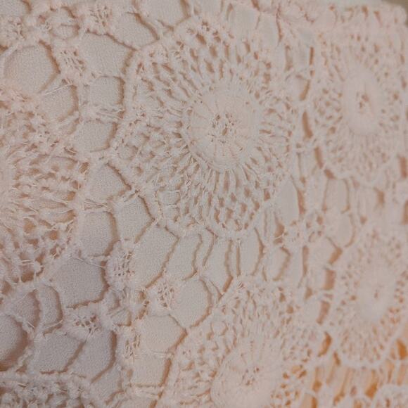 Simply Couture Pale Pink Blouse Size Medium M Lace Crocket Short Sleeve Sheer - Picture 11 of 15